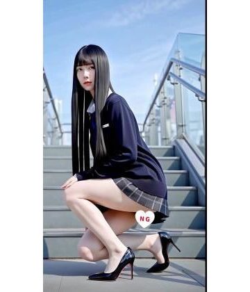 【実写風AIモデル】超スレンダー黒髪ロング×ハイヒール美脚ショートムービー【Slender Long Hair Studio❤制服】評価1.00